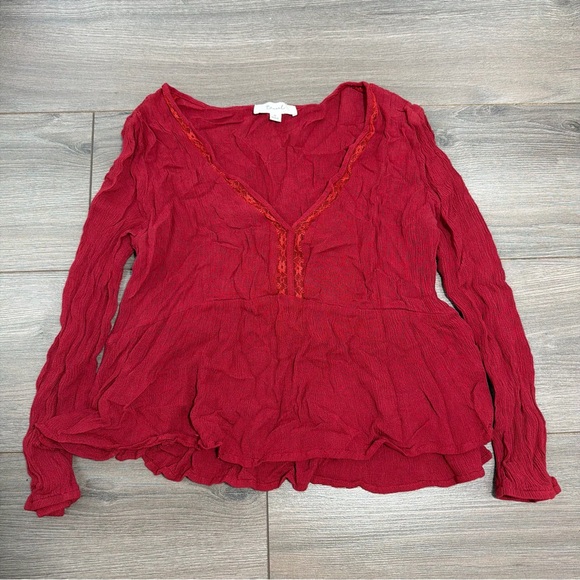 Bardot Tops - Bohemian Flowy Bardot Crimson V-Neck Peasant Tunic